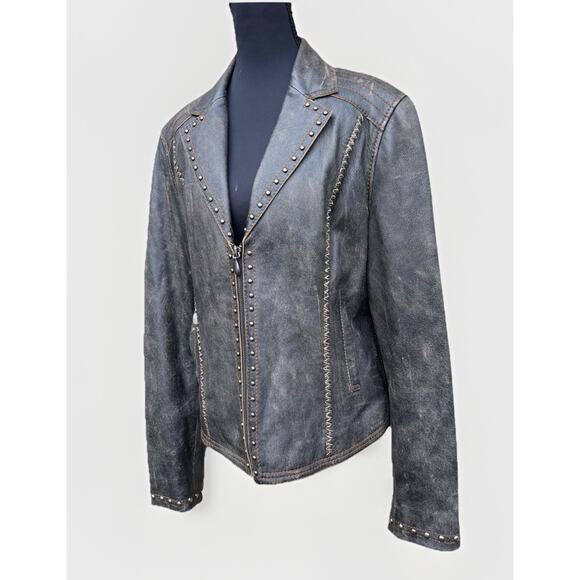 CRIPPLE CREEK Studded Leather Jacket Sz L Western Cowgirl Biker - Picture 2 of 11